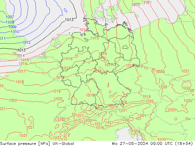 Surface pressure UK-Global Mo 27.05.2024 00 UTC