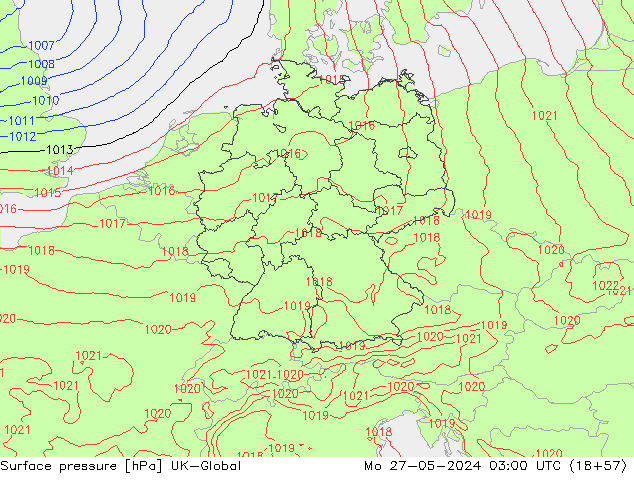 Surface pressure UK-Global Mo 27.05.2024 03 UTC