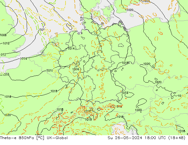 Theta-e 850гПа UK-Global Вс 26.05.2024 18 UTC