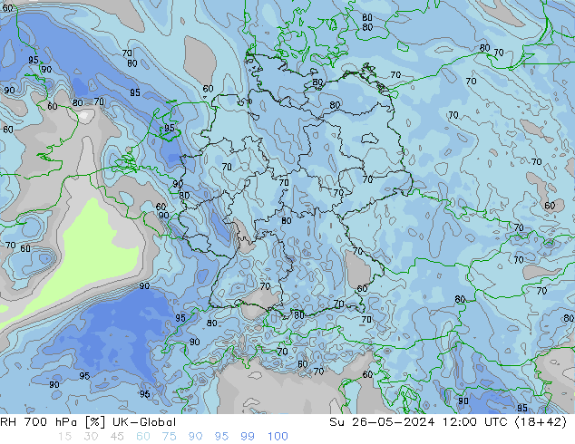 RH 700 гПа UK-Global Вс 26.05.2024 12 UTC