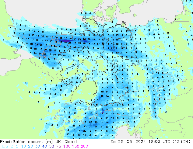 Precipitación acum. UK-Global sáb 25.05.2024 18 UTC