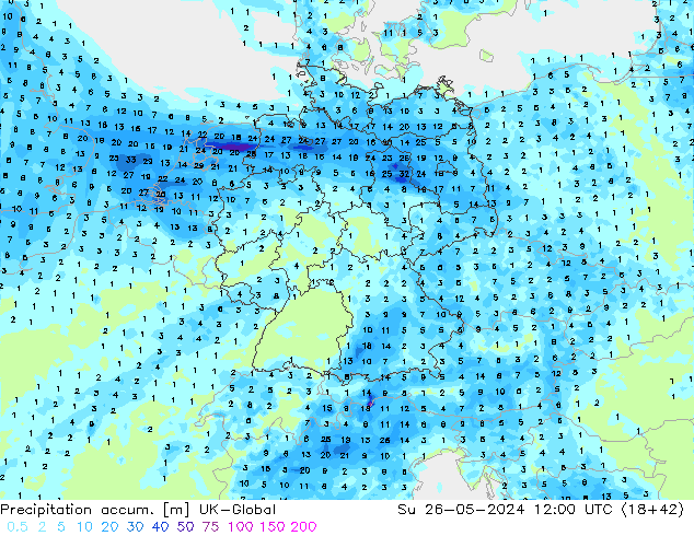 Precipitation accum. UK-Global Вс 26.05.2024 12 UTC