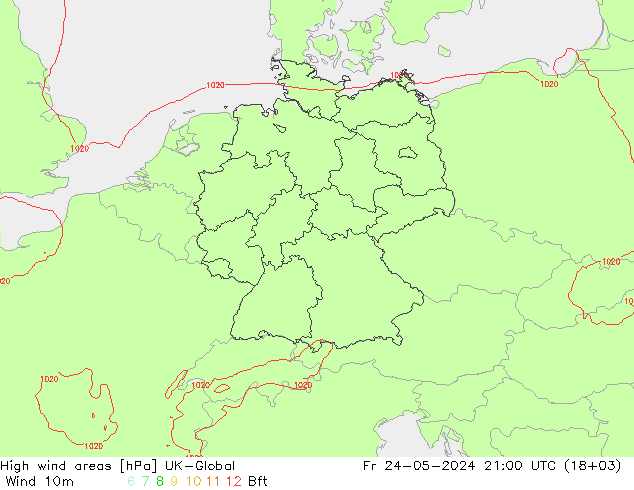 High wind areas UK-Global Fr 24.05.2024 21 UTC
