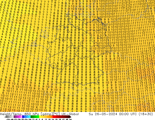 Height/Temp. 850 hPa UK-Global  26.05.2024 00 UTC