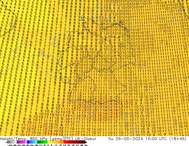 Hoogte/Temp. 850 hPa UK-Global zo 26.05.2024 15 UTC