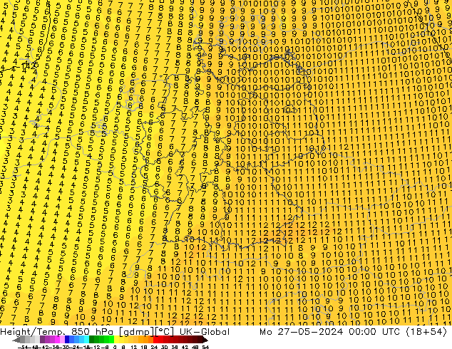 Height/Temp. 850 гПа UK-Global пн 27.05.2024 00 UTC