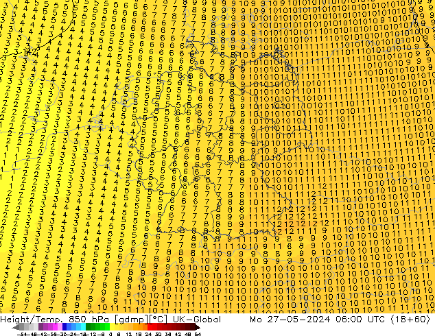 Height/Temp. 850 hPa UK-Global Mo 27.05.2024 06 UTC