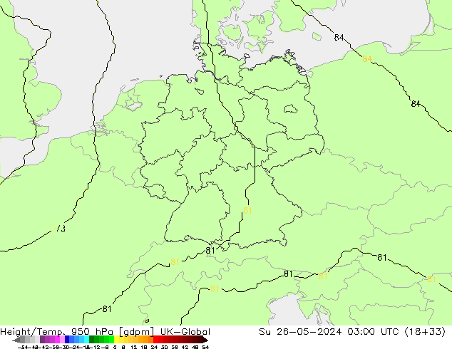 Height/Temp. 950 гПа UK-Global Вс 26.05.2024 03 UTC