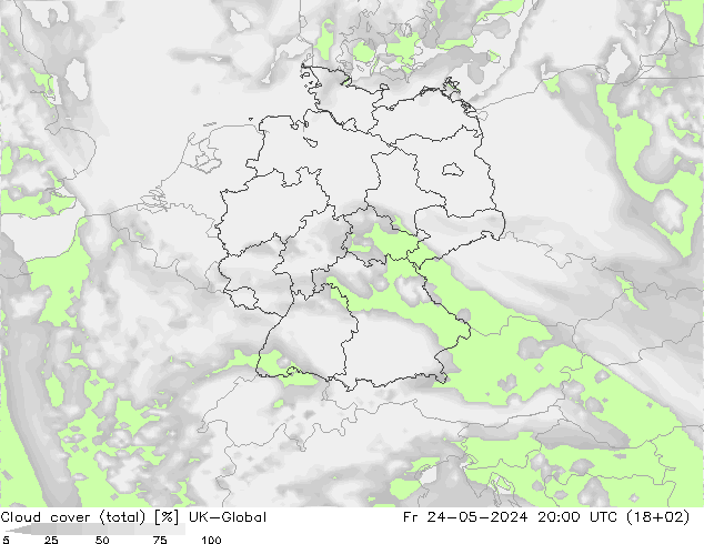 Wolken (gesamt) UK-Global Fr 24.05.2024 20 UTC