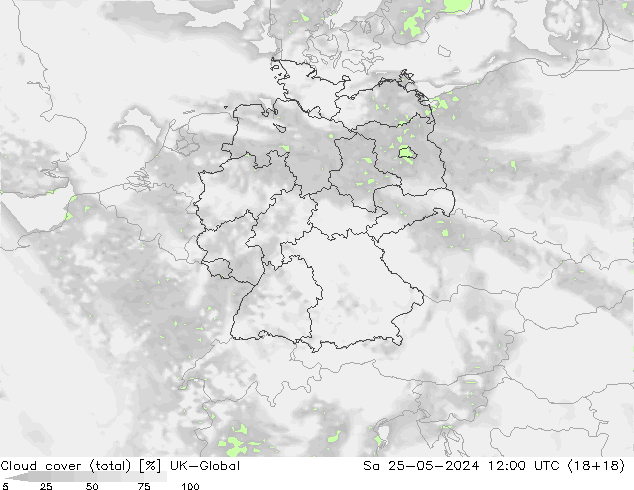 Cloud cover (total) UK-Global So 25.05.2024 12 UTC