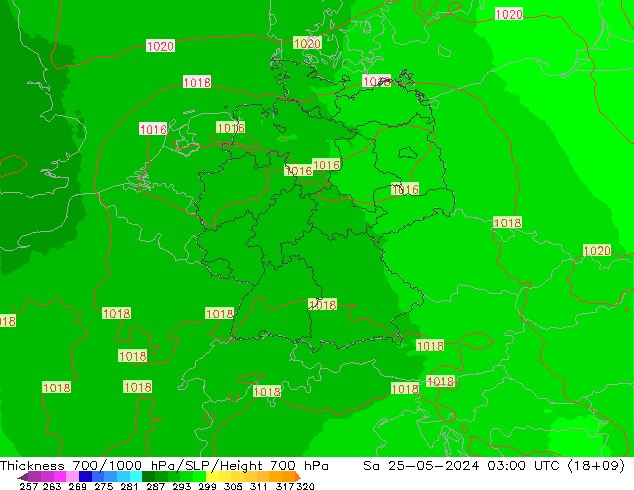 Thck 700-1000 hPa UK-Global So 25.05.2024 03 UTC