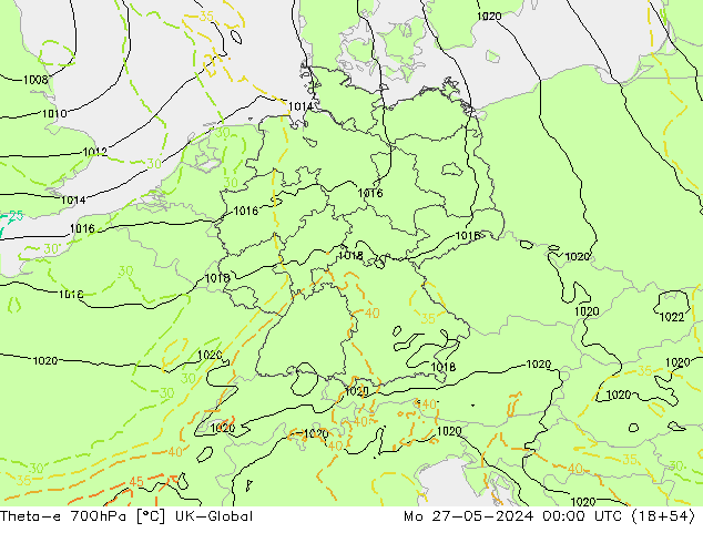 Theta-e 700hPa UK-Global Seg 27.05.2024 00 UTC