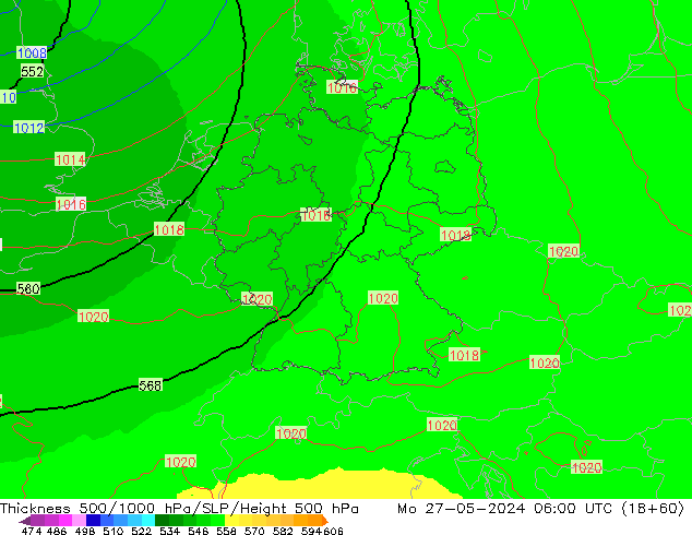 Thck 500-1000hPa UK-Global Po 27.05.2024 06 UTC