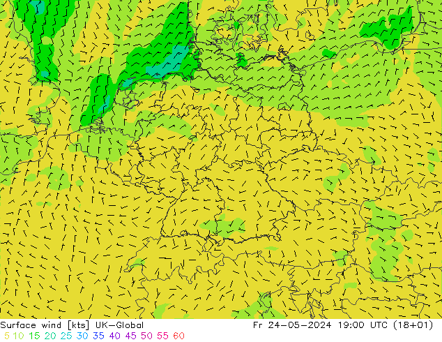 Surface wind UK-Global Fr 24.05.2024 19 UTC