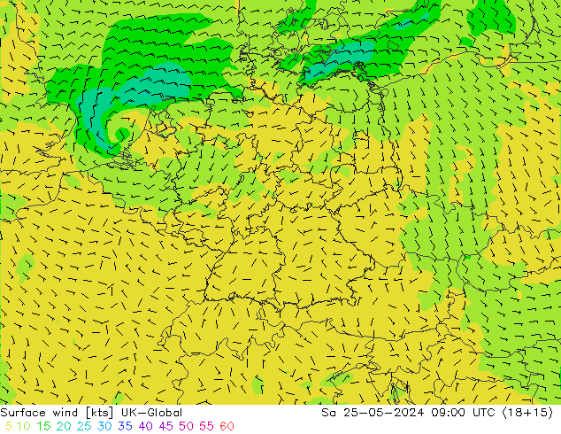 Viento 10 m UK-Global sáb 25.05.2024 09 UTC