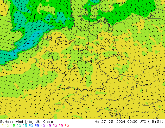 ветер 10 m UK-Global пн 27.05.2024 00 UTC