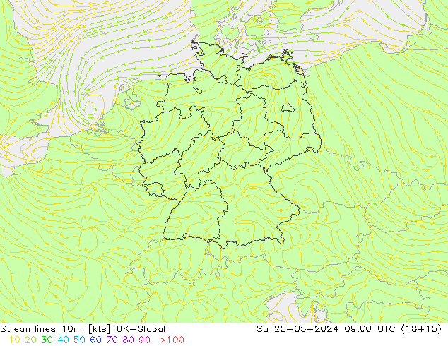 Streamlines 10m UK-Global Sa 25.05.2024 09 UTC