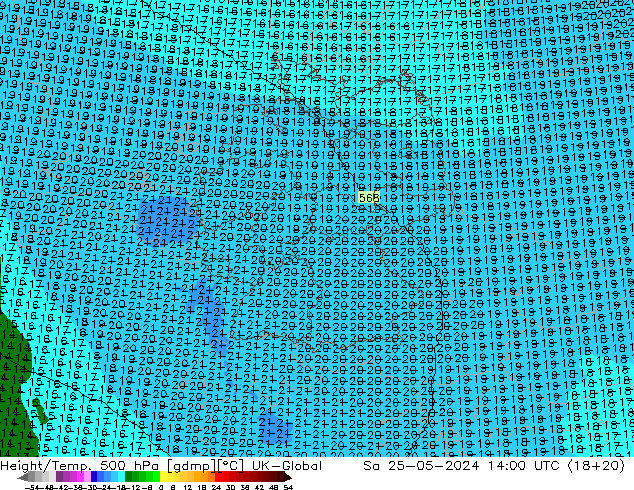 Height/Temp. 500 hPa UK-Global So 25.05.2024 14 UTC