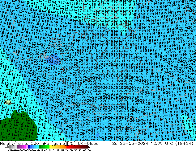 Geop./Temp. 500 hPa UK-Global sáb 25.05.2024 18 UTC