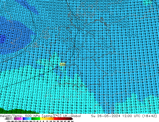 Height/Temp. 500 hPa UK-Global Su 26.05.2024 12 UTC