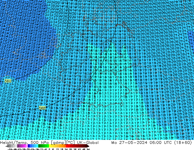 Yükseklik/Sıc. 500 hPa UK-Global Pzt 27.05.2024 06 UTC