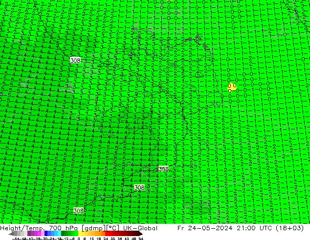 Height/Temp. 700 hPa UK-Global Fr 24.05.2024 21 UTC