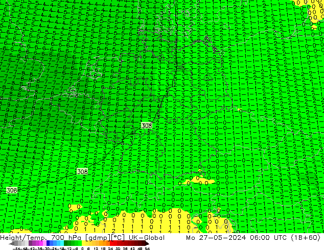 Hoogte/Temp. 700 hPa UK-Global ma 27.05.2024 06 UTC