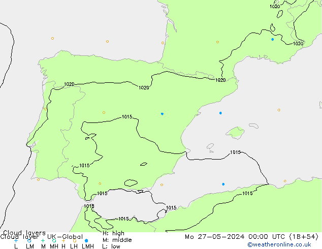 Cloud layer UK-Global lun 27.05.2024 00 UTC