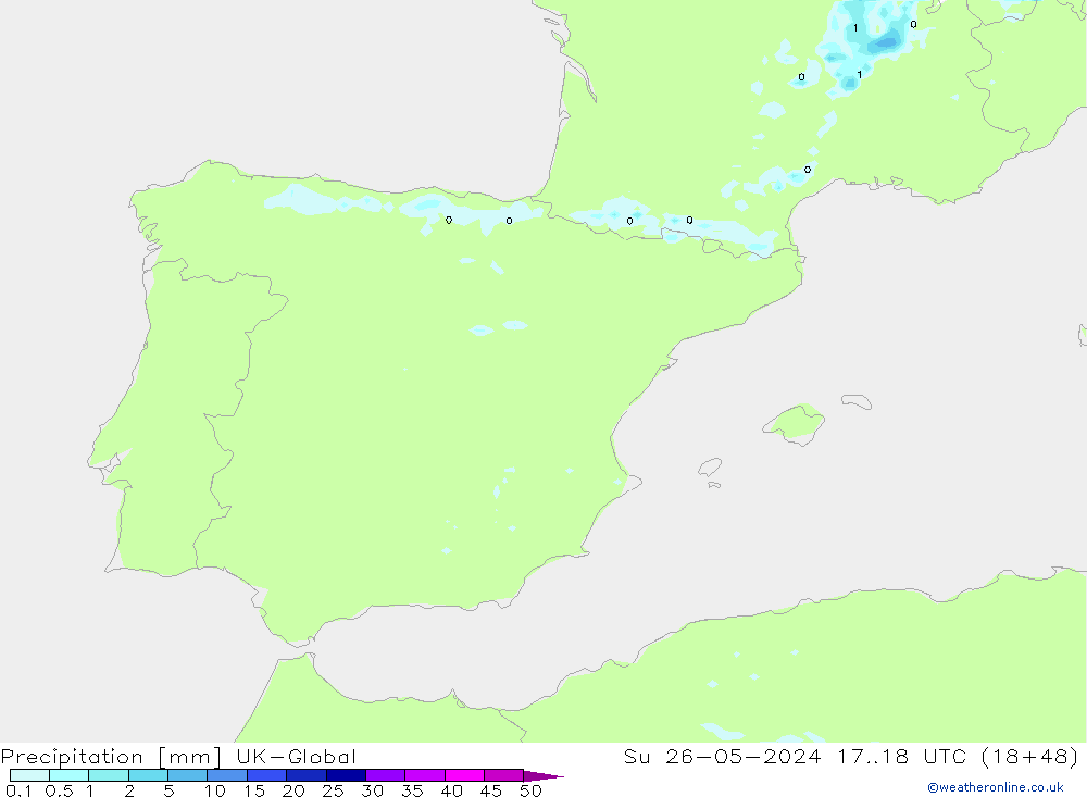 Precipitazione UK-Global dom 26.05.2024 18 UTC