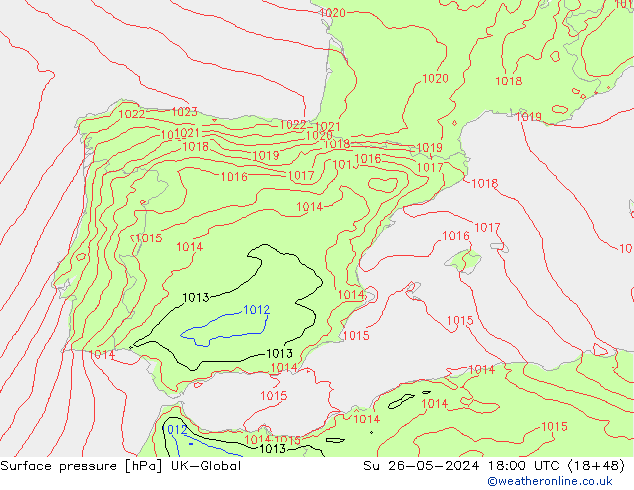 Surface pressure UK-Global Su 26.05.2024 18 UTC