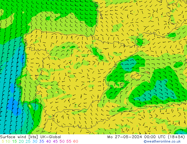 Surface wind UK-Global Mo 27.05.2024 00 UTC