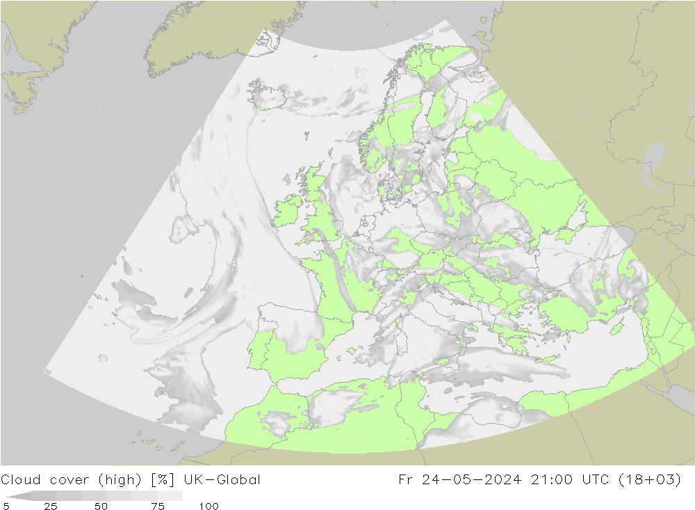 Cloud cover (high) UK-Global Fr 24.05.2024 21 UTC