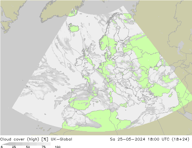 zachmurzenie (wysokie) UK-Global so. 25.05.2024 18 UTC