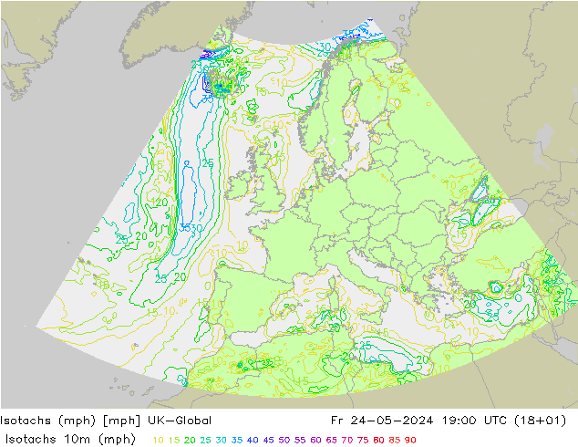 Isotachs (mph) UK-Global ven 24.05.2024 19 UTC