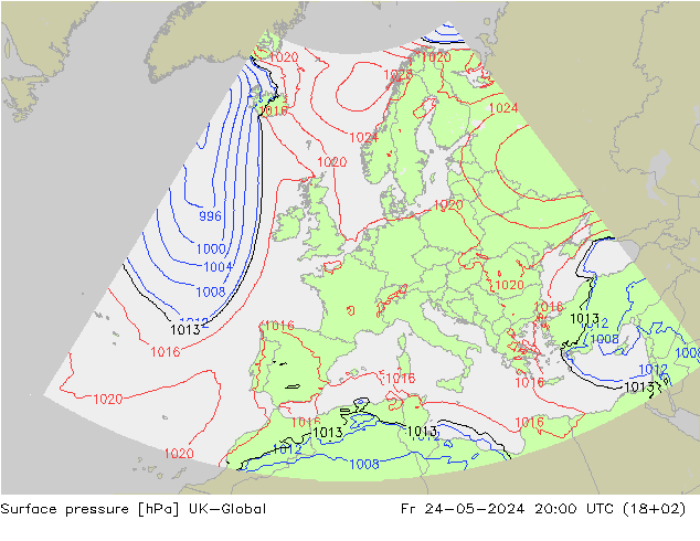 Pressione al suolo UK-Global ven 24.05.2024 20 UTC