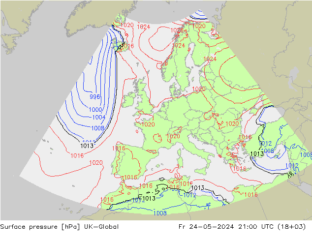 Surface pressure UK-Global Fr 24.05.2024 21 UTC