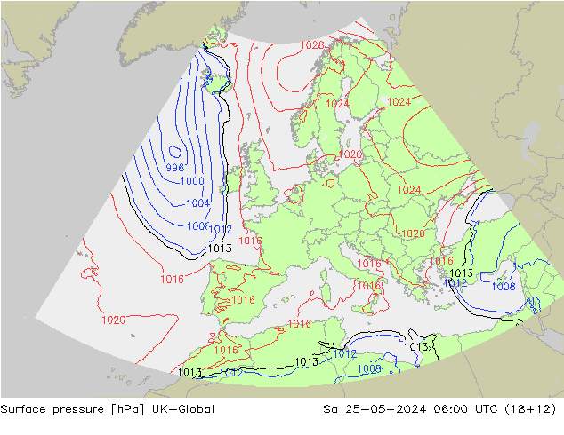 Presión superficial UK-Global sáb 25.05.2024 06 UTC