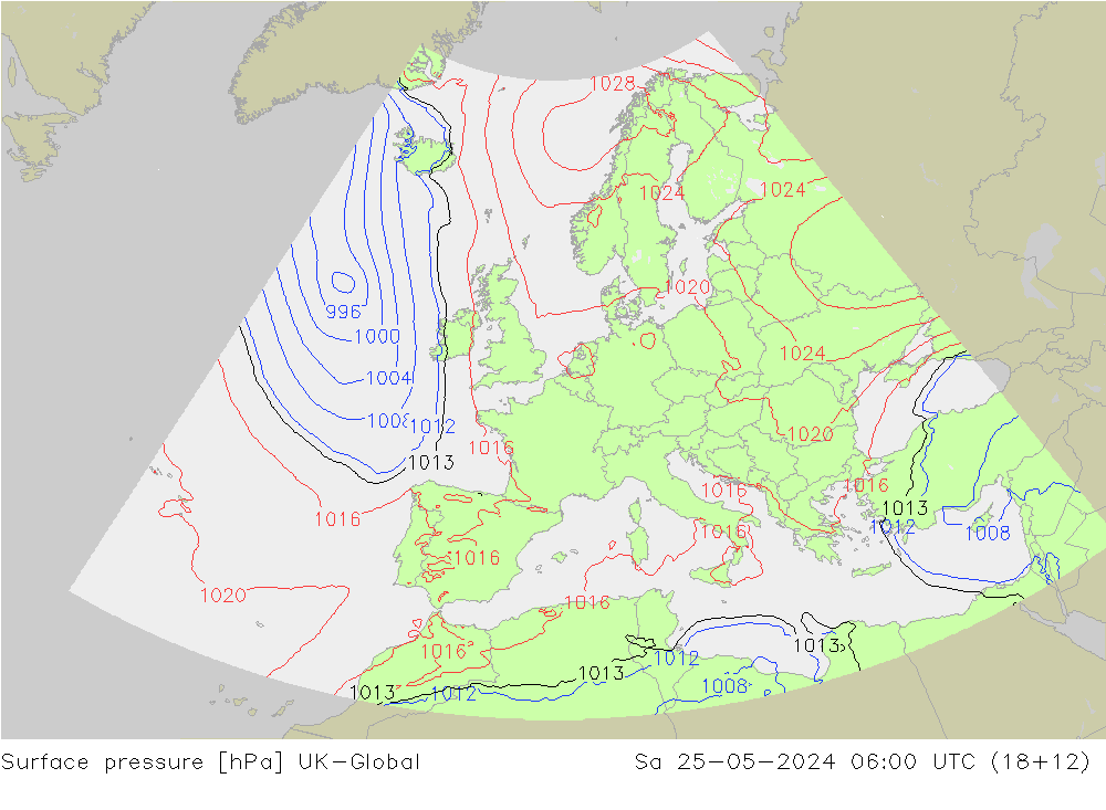 Surface pressure UK-Global Sa 25.05.2024 06 UTC