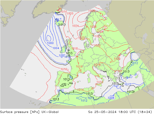 Surface pressure UK-Global Sa 25.05.2024 18 UTC