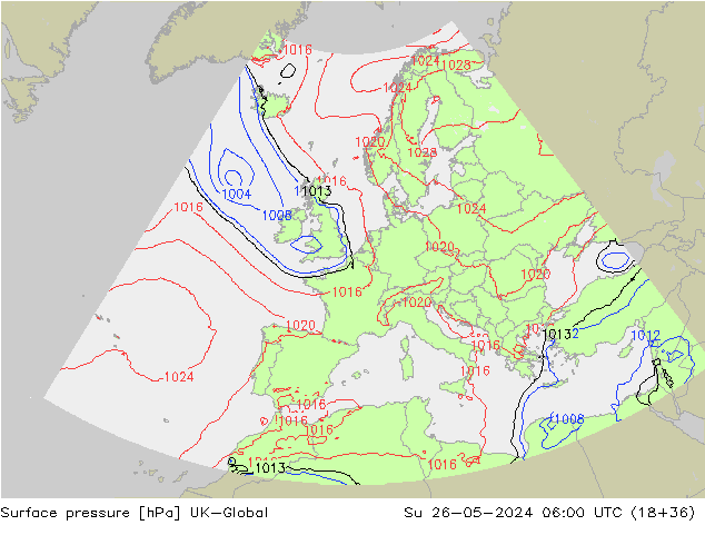 Surface pressure UK-Global Su 26.05.2024 06 UTC