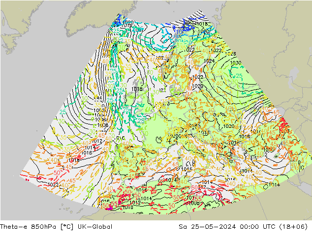 Theta-e 850hPa UK-Global Sa 25.05.2024 00 UTC