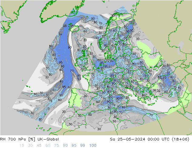 RH 700 hPa UK-Global So 25.05.2024 00 UTC