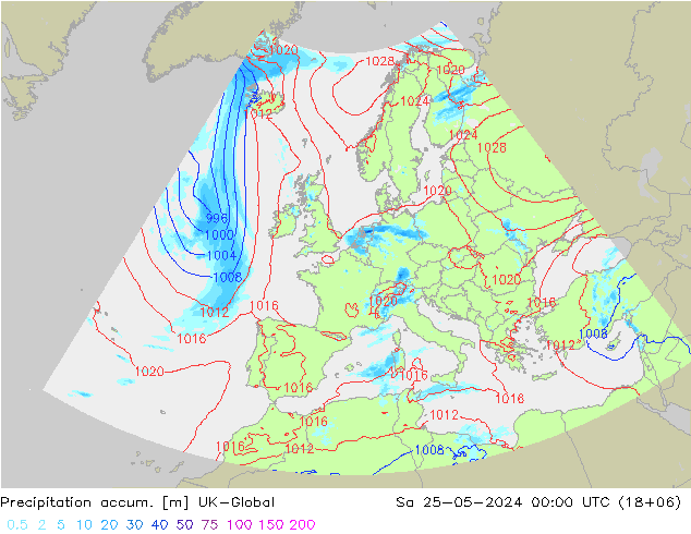 Precipitation accum. UK-Global So 25.05.2024 00 UTC