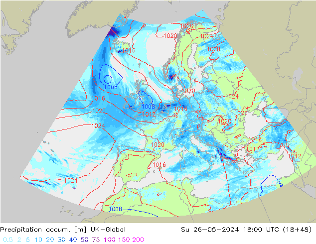 Precipitation accum. UK-Global Su 26.05.2024 18 UTC