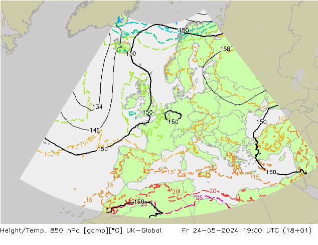 Height/Temp. 850 hPa UK-Global Fr 24.05.2024 19 UTC