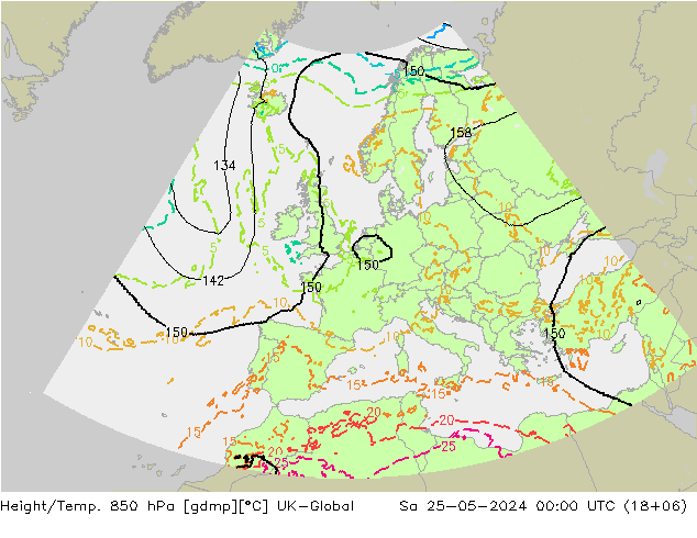 Hoogte/Temp. 850 hPa UK-Global za 25.05.2024 00 UTC