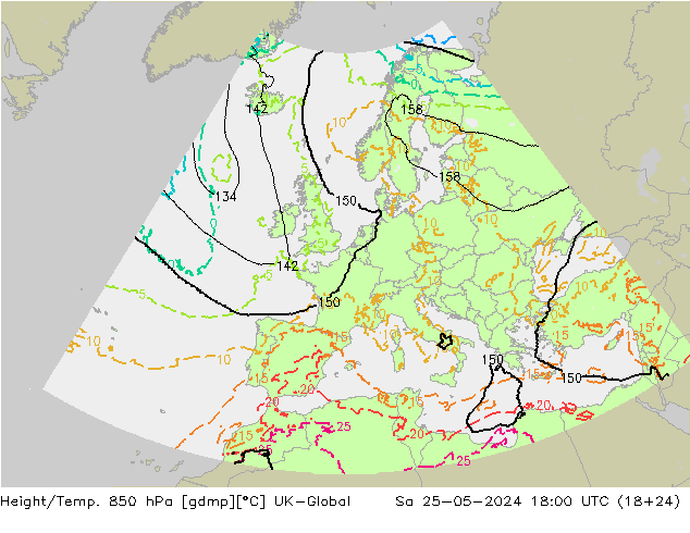 Height/Temp. 850 hPa UK-Global Sa 25.05.2024 18 UTC