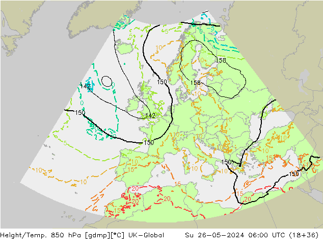 Géop./Temp. 850 hPa UK-Global dim 26.05.2024 06 UTC