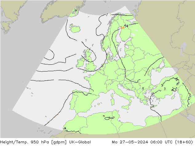 Hoogte/Temp. 950 hPa UK-Global ma 27.05.2024 06 UTC