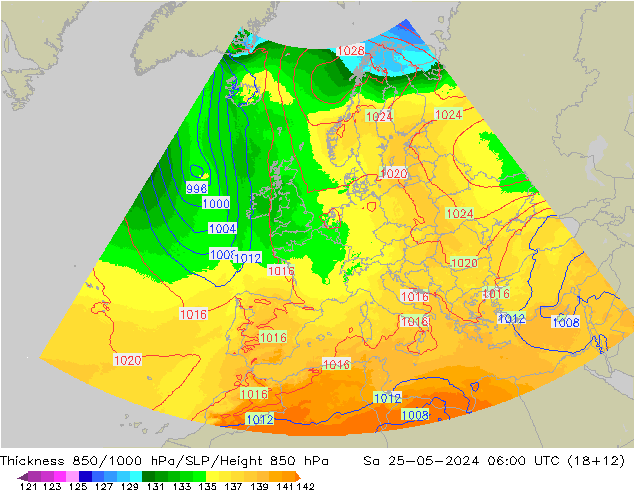 Schichtdicke 850-1000 hPa UK-Global Sa 25.05.2024 06 UTC